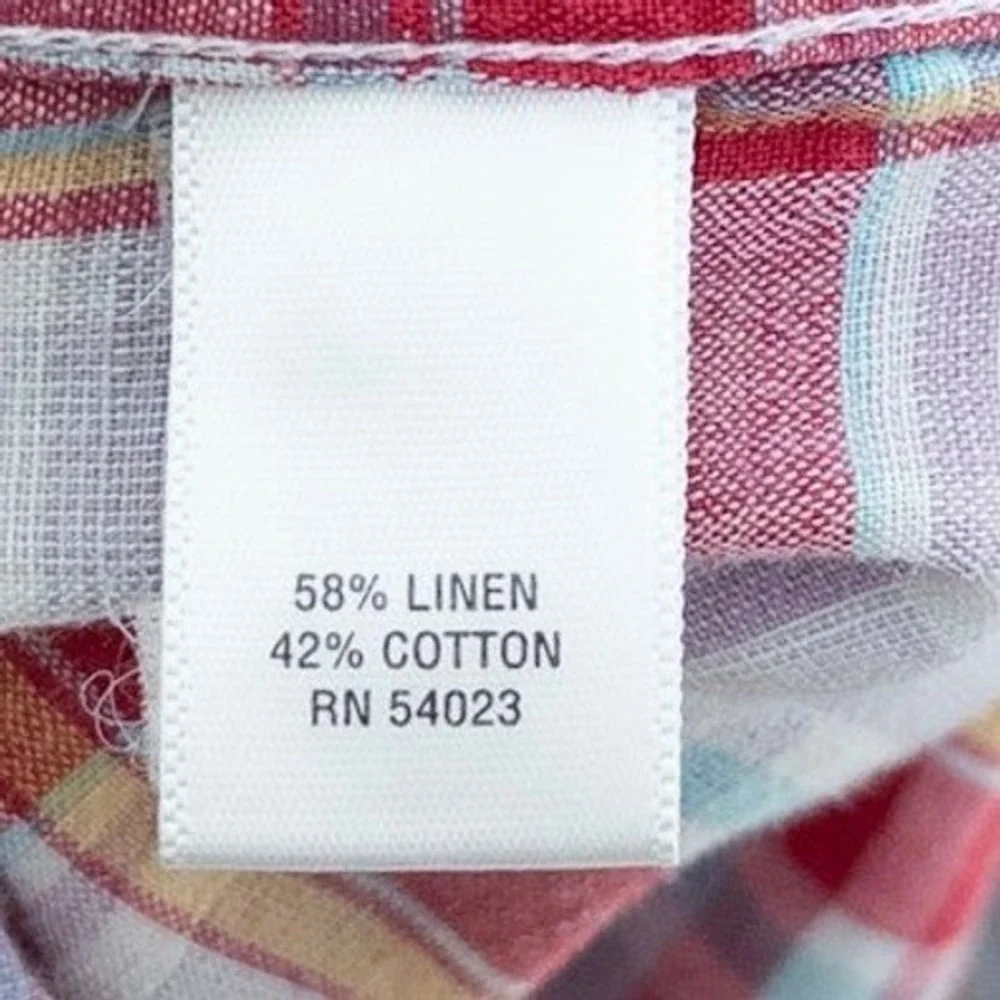 Banana Republic Mens Linen Plaid Button Down Shirt Large Red Long Sleeve Preppy